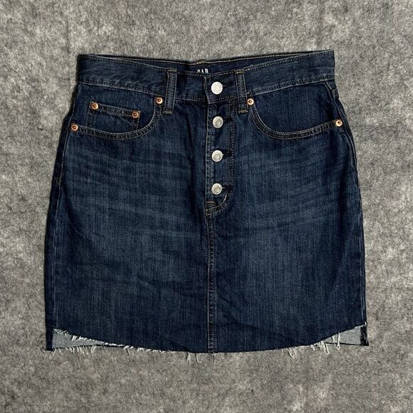 GAP Mini Denim Skirt Women's 26 Blue Raw Hem Fringe Jeans Festival Rodeo Cowgirl - Picture 1 of 13